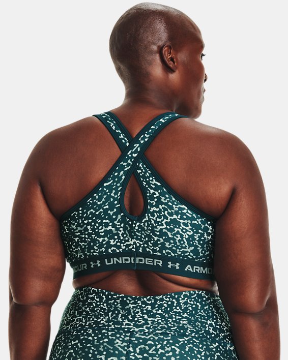 Women's Armour® Mid Crossback Print Sports Bra in Green image number 1